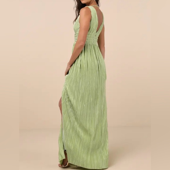 Lulus Melitta Lime Green Plisse Sash Maxi Dress NWT Medium - Picture 2 of 11